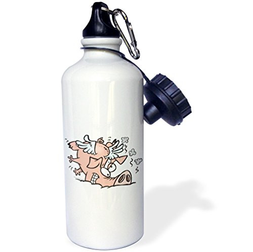 3dRose wb_104031_1"Funny Crash Landing Flying Pig" Sports Water Bottle, 21 oz, White