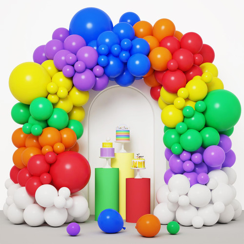 RUBFAC 189pcs Rainbow Balloon Garland Arch Kit, 7 Assorted Multicolor 5/10/18 Inch Latex Balloons for Rainbow Party Decoration Birthday Party Supplies Baby Shower