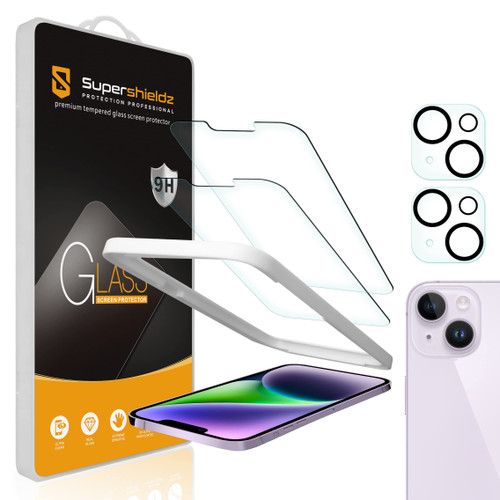 Supershieldz (2 Pack) Designed for iPhone 14 (6.1 inch) + Camera Lens Tempered Glass Screen Protector with (Easy Installation Tray), Anti Scratch, Bubble Free