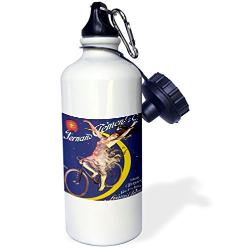 3dRose wb_153383_1"Fernan Clement and Cie Paris France Vintage Bicycle Advertising Poster" Sports Water Bottle, 21 oz, White