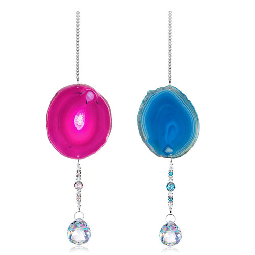 PESOENTH Sun Catchers Window Hanging Crystals Natural Agate Slices Stone Crystals Prism Suncatcher Rainbow Maker Light Catcher Suncatcher Set Decor for Home Garden PESOENTH Sun Catchers Window Hanging Crystals Natural Agate Slices Stone Crystals Prism Suncatcher Rainbow Maker Light Catcher Suncatcher Set Decor for Home Garden
