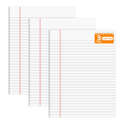 Legal Pads 8.5 x 11 Pads of Paper Lined Note Pad Wide Ruled 3 Pack Writing Pads 8.5 x 11 White Lined Paper Pads 70gsm Paper Tablets Legal Notepads 28 Lines Legal Note Pads for School, Home, Office