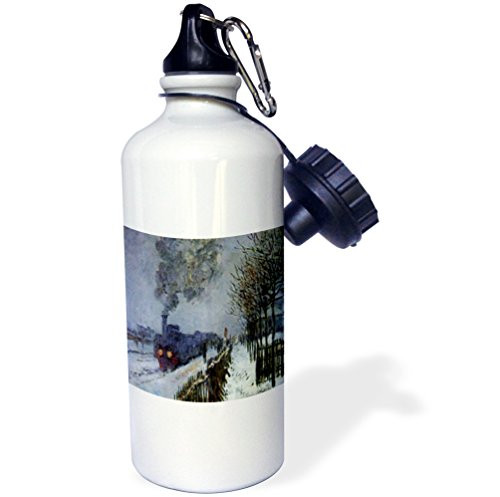 3dRose wb_49339_1"Monet Train In Snow" Sports Water Bottle, 21 oz, White 3dRose wb_49339_1"Monet Train In Snow" Sports Water Bottle, 21 oz, White