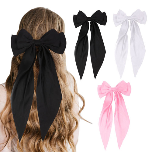 3 PCS Hair Bows for Women Black Bow Hair Ribbons for Women Bow Hair Clips Hair Barrettes for Women Hair Accessories for Women Cute Accessories Bow Butterfly Hair Clips (Black,White,Pink)