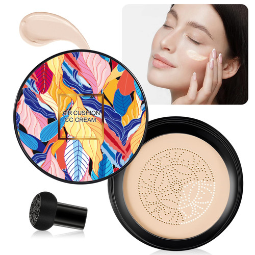 FRDUGA Air Cushion CC Cream?BB Cream Foundation?Mushroom Head Air Cushion CC Cream, Moisturizing Concealer, Makeup Long Lasting Matte,Easy to Apply (Natural)