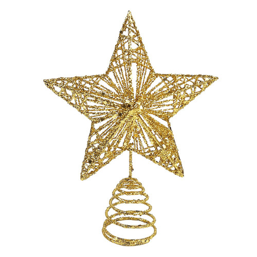 Christmas Tree Star Topper, Gold Christmas Treetop Decoration with Holly for Holidays Indoor Festive Home Bar Xmas Tree Ornament Party Decoration