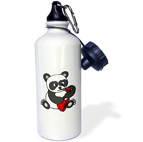 3dRose wb_221351_1"Funny Panda Bear Playing a Red Saxophone" Sports Water Bottle, 21 oz, White