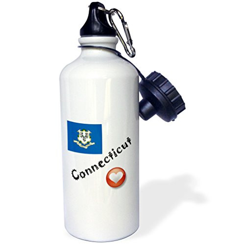 3dRose wb_7175_1"I Love Connecticut" Sports Water Bottle, 21 oz, White
