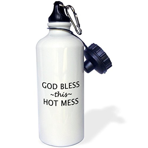 3dRose wb_221115_1"GOD BLESS THIS HOT MESS" Sports Water Bottle, 21 oz, White