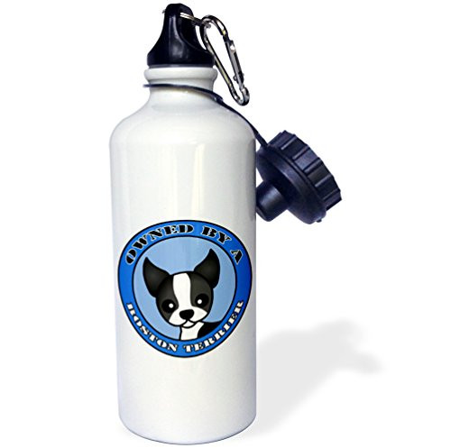 3dRose wb_47646_1"Owned By a Boston Terrier Blue" Sports Water Bottle, 21 oz, White
