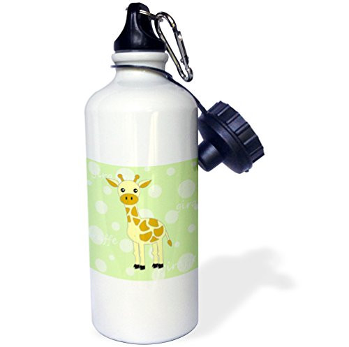 3dRose wb_6103_1"Green Baby Giraffe" Sports Water Bottle, 21 oz, White