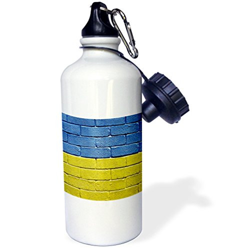 3dRose wb_157006_1"National flag of Ukraine painted onto a brick wall Ukrainian" Sports Water Bottle, 21 oz, White 3dRose wb_157006_1"National flag of Ukraine painted onto a brick wall Ukrainian" Sports Water Bottle, 21 oz, White