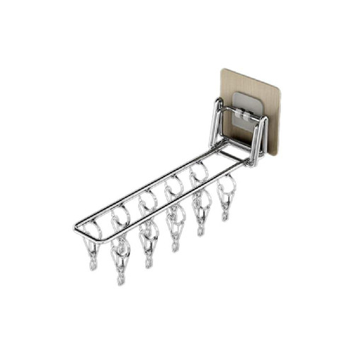 jomgeroz Wall Mounted Hanger Balcony Clothes Drying Rack Foldable Stainless Steel Storage Clip Organizer for Underwear Socks