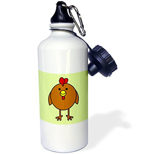 3dRose wb_10792_1 Cute Brown Chicken with Green Background - Sports Water Bottle, 21 oz, White 3dRose wb_10792_1 Cute Brown Chicken with Green Background - Sports Water Bottle, 21 oz, White