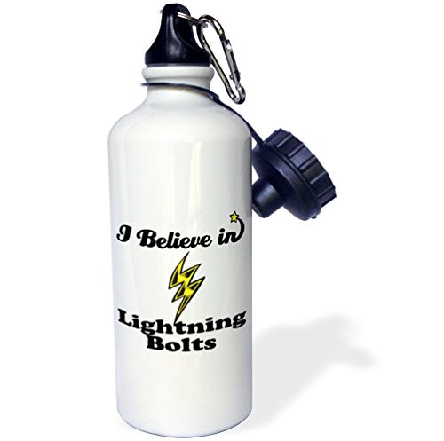 3dRose wb_105322_1"I Believe In Lightning Bolts" Sports Water Bottle, 21 oz, White