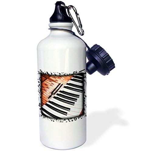 3dRose wb_25840_1"Insides of Piano" Sports Water Bottle, 21 oz, White
