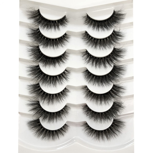 Pooplunch False Eyelashes Cat Eye Wispy Faux Mink Lashes Pack Fluffy Short Natural Fake Lashes 7 Pairs Multipack