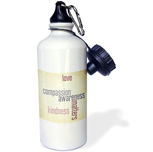 3dRose wb_33725_1"Vintage Paper Love and Kindness Matters-Inspirational Quotes" Sports Water Bottle, 21 oz, White