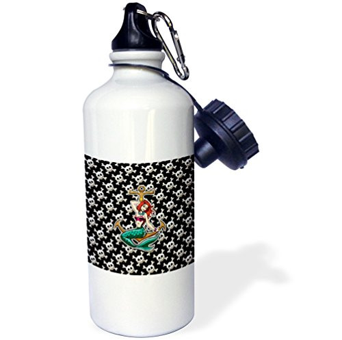 3dRose wb_219251_1 Pretty Mermaid and Anchor on Jolly Roger Skull and Crossbones - Sports Water Bottle, 21oz 3dRose wb_219251_1 Pretty Mermaid and Anchor on Jolly Roger Skull and Crossbones - Sports Water Bottle, 21oz
