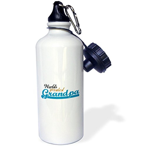 3dRose wb_151305_1"Worlds Greatest Grandpa-Best Grandfather in the world-Great Grandpop gifts-blue text" Sports Water Bottle, 21 oz, White