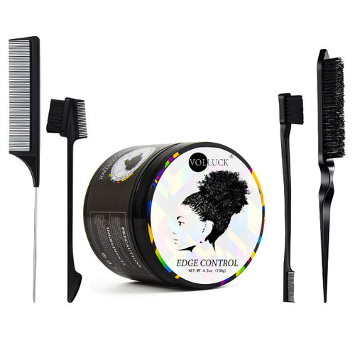 VOLLUCK Edge Control Wax for Women with 4 Edge Brushes 4.6oz Non-Greasy Edge Smoother Edge Booster for Women Medium Shine - All Day Hold VOLLUCK Edge Control Wax for Women with 4 Edge Brushes 4.6oz Non-Greasy Edge Smoother Edge Booster for Women Medium Shine - All Day Hold
