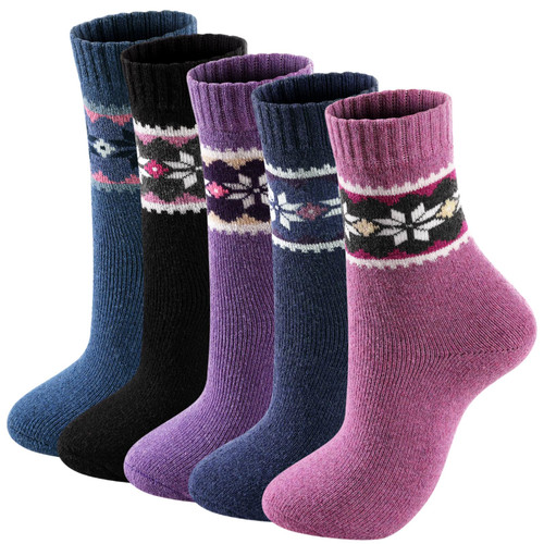 Wool Socks for Women - 5 Pairs Comfortable and Warm Wool Socks, Wool Socks Women, Vintage Cute Women's Winter Socks, Super Soft Crew Socks for Women, Thick Knit Cabin Cozy Wool Socks Gifts For Women