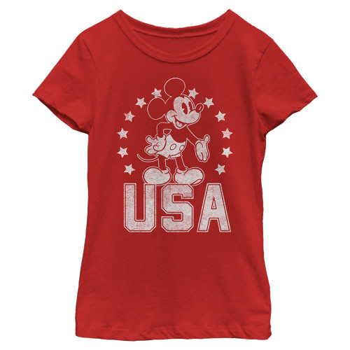 Disney Characters USA Mickey Girl's Solid Crew Tee, Red, Small