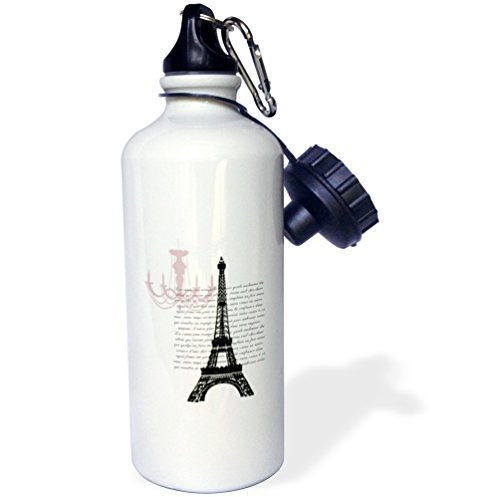 3dRose wb_110441_1"Chic chandelier and Eiffel tower with script" Sports Water Bottle, 21 oz, White