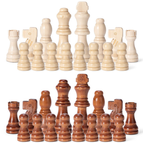 Wooden Chess Pieces Only, 32 Piece Tournament Staunton Wood Chessmen with 3.15 inches King, Chess Game Pawns for Chess Board Game, Replacement of Missing Pieces