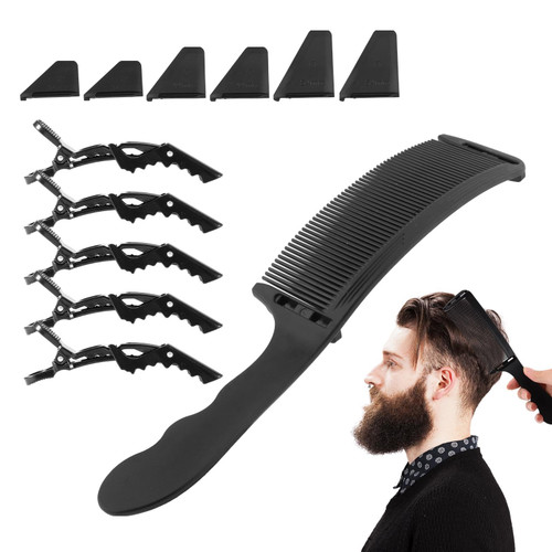 Curved Barber Comb, 12pcs Professional Curved Positioning Comb Barber Hair Cutting Comb Flat Top Clipper Comb Heat Resistant Hair Styling Tool Set for Home Salon Barber(Black)