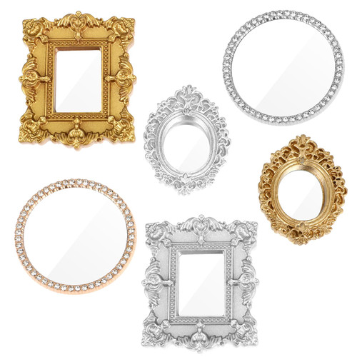 simarro 6Pcs Miniature Dollhouse Classic Mirror, 1:12 Scale Mini Furniture Bedroom Accessory Victorian Baroque Wall Mirror for DIY Decor Ornament for Miniature Dollhouse Party Kit