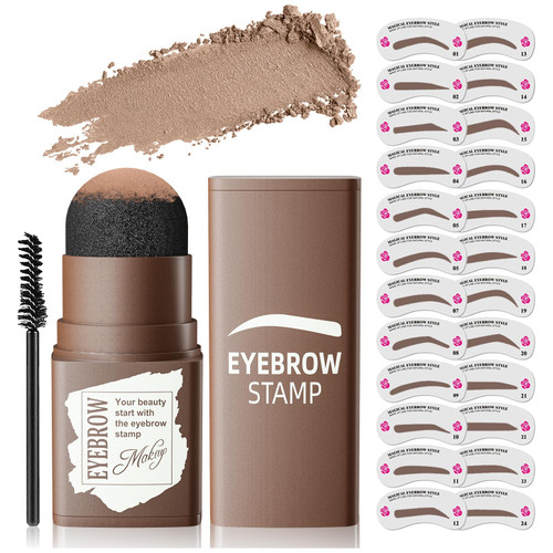 Eyebrow Stamp Stencil Kit - 1 Step Eye Brow Stencil Kit for Beginners, Brow Stencil and Stamp Kit Long-lasting, Smudge-Proof & Waterproof, 24 Eyebrow Stencils for Perfect Brow (Light Brown)