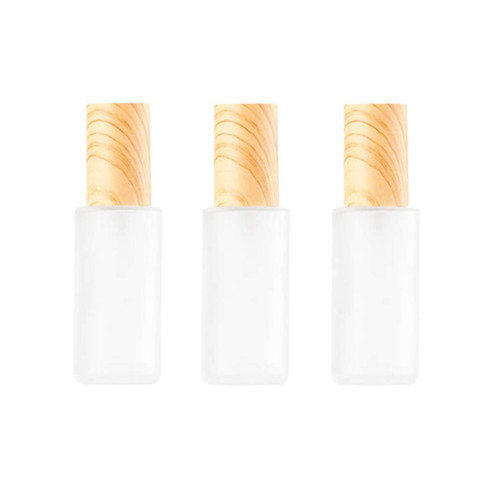 Ericotry 3Pcs 60ML 2OZ Empty Refillable Frosted Glass Pump Bottle with Wood Grain Lid Liquid Foundation Travel Container Dispenser Lotion Essence Emulsion Sample Case for Cosmetic Make-up