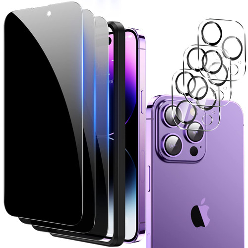 Fotbor Privacy Screen Protector for iPhone 14 Pro Max with Camera Lens Protector [3+3 Pack], with Easy Installation Kit, Anti Spy Private Full Coverage Tempered Glass Film 6.7 Inch, Bubble Free