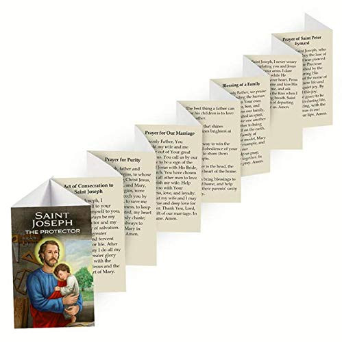 Saint Joseph The Protector Religious Prayer Cards Pocket Size Accordion Fold Booklet, Pack of 3