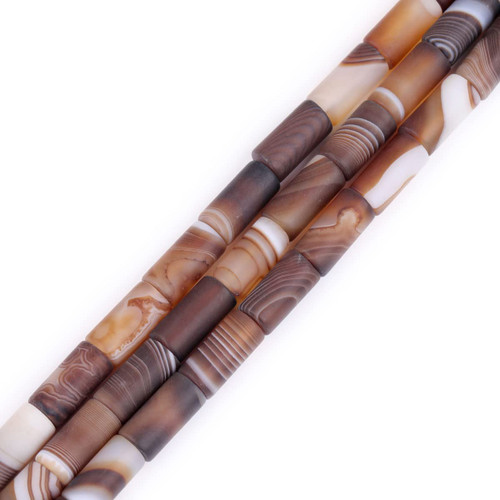 JOE FOREMAN 8x16mm Black Stripe Agate Semi Precious Gemstone Frosted Column Loose Beads for Jewelry Making DIY Handmade Craft Supplies 15"