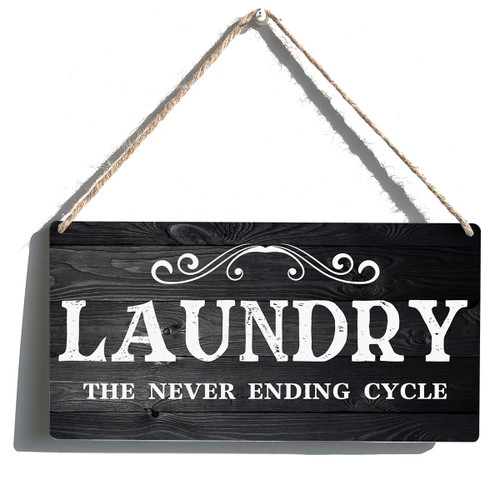 Laundry Sign Gift Farmhouse Laundry the Never Ending Cycle Wooden Hanging Sign Plaque Modern Rustic Wall Art Decor for Home Decoration 12 x 6 Inches