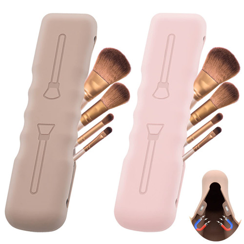 Hydream 2Pack Makeup Brush Holder Travel,Silicone Makeup Brush Case Bag Cute Soft Portable Cosmetic Brushes Holders,Magnetic Closure,Waterproof Makeup Brushes Organizer for Traveling-Pink,Khaki Hydream 2Pack Makeup Brush Holder Travel,Silicone Makeup Brush Case Bag Cute Soft Portable Cosmetic Brushes Holders,Magnetic Closure,Waterproof Makeup Brushes Organizer for Traveling-Pink,Khaki