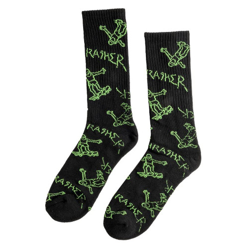 Thrasher Gonz Logo Crew Socks - Black/Green, One Size
