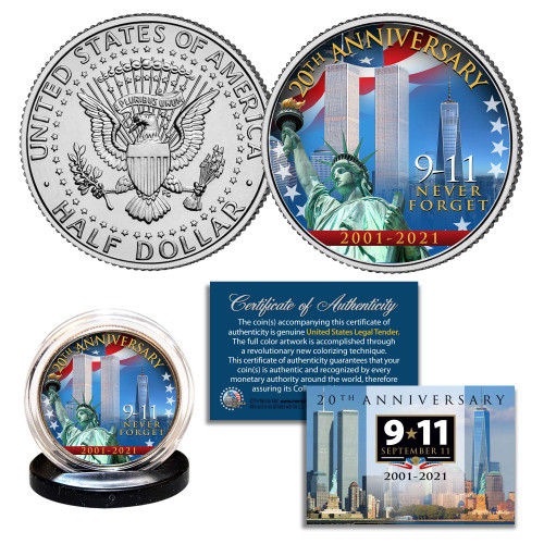 Merrick Mint World Trade Center 9/11 20th Anniversary 2001-2021 JFK Kennedy Half Dollar Coin WTC with Statue of Liberty