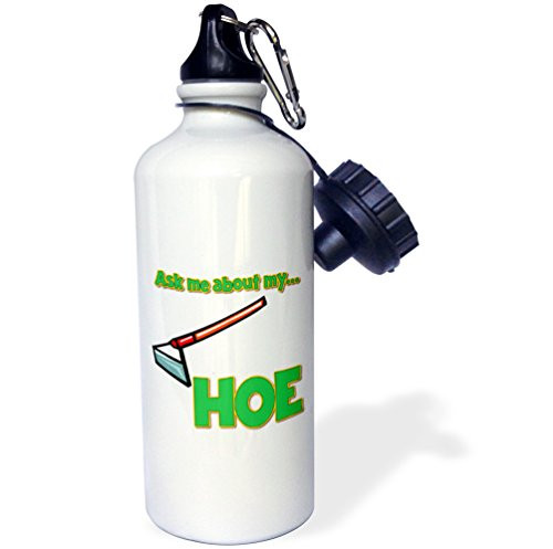 3dRose wb_160882_1"Ask Me About My Hoe Funny Innuendo Design" Sports Water Bottle, 21 oz, White