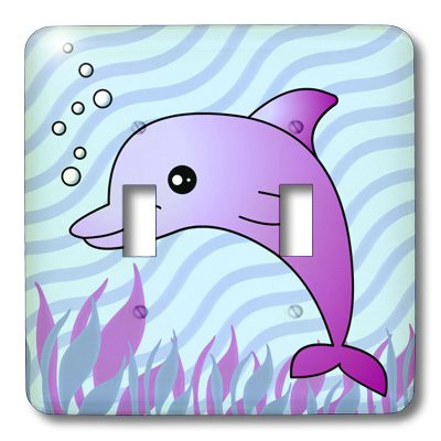 3dRose LLC lsp_13813_2 Cute Purple Dolphin Blue Ocean Double Toggle Switch
