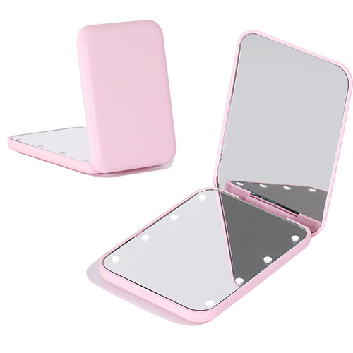 LIWEGHT Makeup Pocket Mirror, Compact Makeup Mirror with Light, 1X/3X Magnification LED Compact Travel Mirror, 2-Sided, Portable, Folding, Handheld, Small Lighted Compact Mirror for Gift, Pink