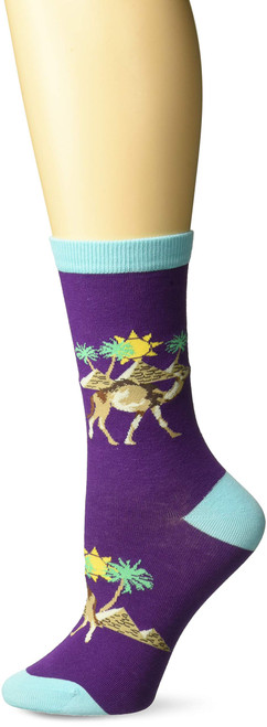 K. Bell Women's Playful Animals Novelty Casual Crew Socks, Camels (Purple), Shoe Size: 4-10