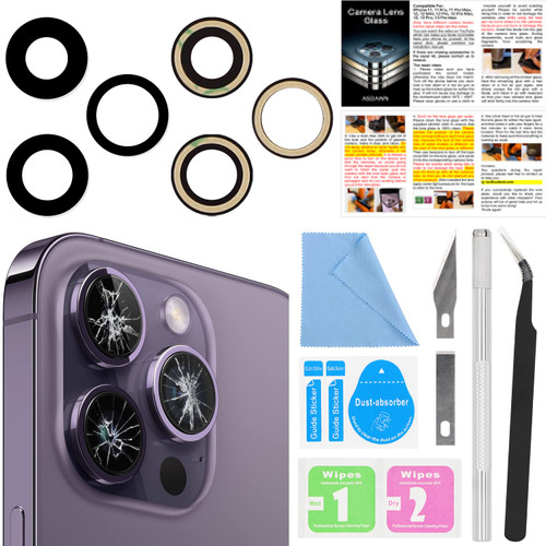 ASDAWN Back Rear Camera Lens Glass Replacement for iPhone 14 Pro 6.1 Inches with Pre-Installed Adhesive, ASDAWN Back Camera Lens Glass kit with Installation Manual + Repair Tool Set