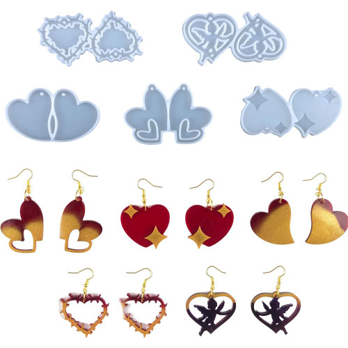 Finyoffiy 5pcs Resin Earring Molds Heart Silicone Molds Love Epoxy Molds Pendant Casting Molds for DIY Crafts Jewelry Making (5pcs)