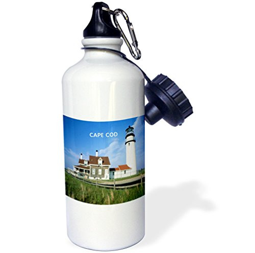 3dRose wb_80839_1"Lighthouse on Cape Cod in Massachusetts" Sports Water Bottle, 21 oz, White