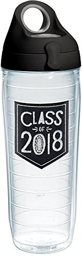 Tervis 1269575 Hallmark - Class of 2018 Tumbler with Emblem and Black with Gray Lid 24oz Water Bottle, Clear