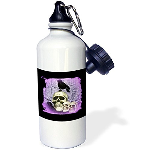 3dRose wb_27281_1"Three Skulls and Raven Skull with Raven" Sports Water Bottle, 21 oz, White 3dRose wb_27281_1"Three Skulls and Raven Skull with Raven" Sports Water Bottle, 21 oz, White