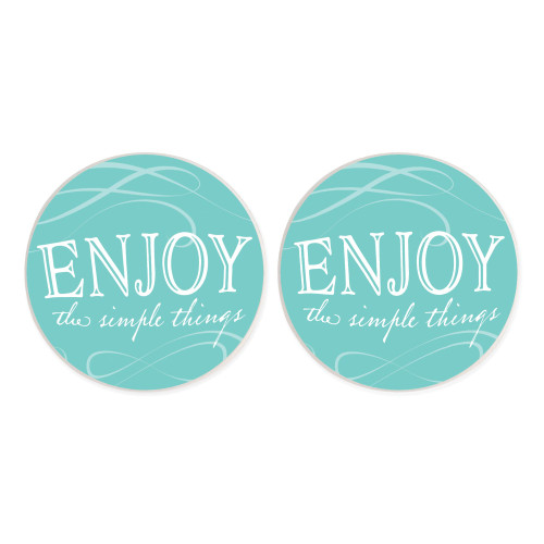 Enjoy Simple Things Mint Green Scroll 2.75 x 2.75 Ceramic Car Coasters Pack of 2
